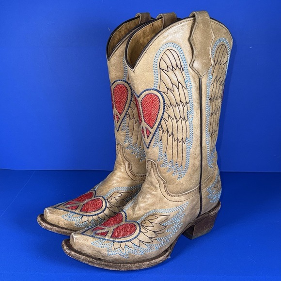 Corral Other - Vintage Corral Cowboy Boots with Hearts and‎ Wings Kids 2.5T Cowgirl Boots Rodeo